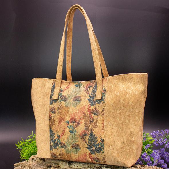 Natural and Printed Leaf  Cork Women's Shoulder Handbag