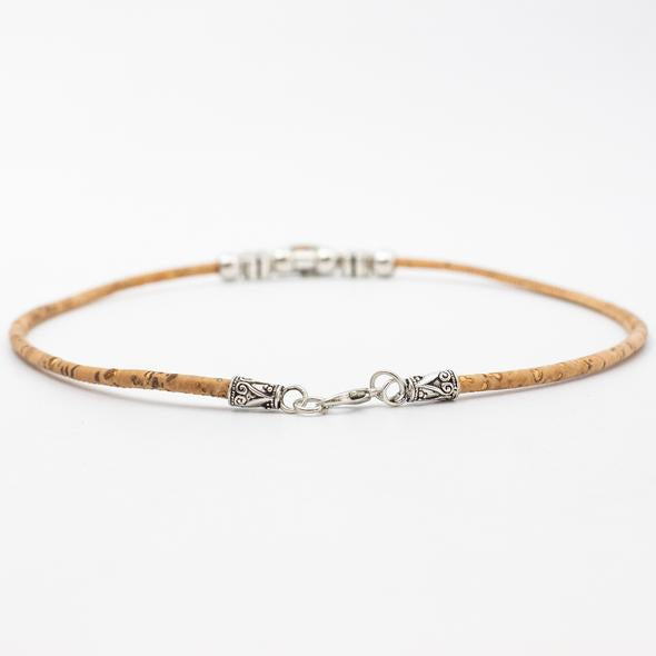 Handmade Natural Cork Necklace with Traditional Portugal Ceramic Tile Pattern Pendantm