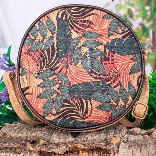 Fun and Unique Natural & Printed Cork  Round Crossbody Purse