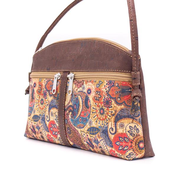 Brown and Printed Cork Women's Crossbody Women's Purse