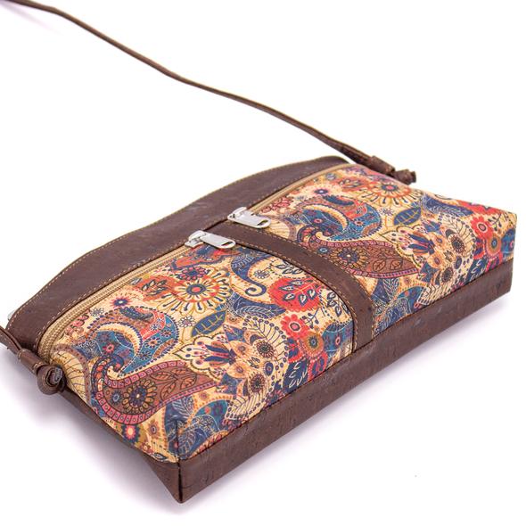Brown and Printed Cork Women's Crossbody Women's Purse