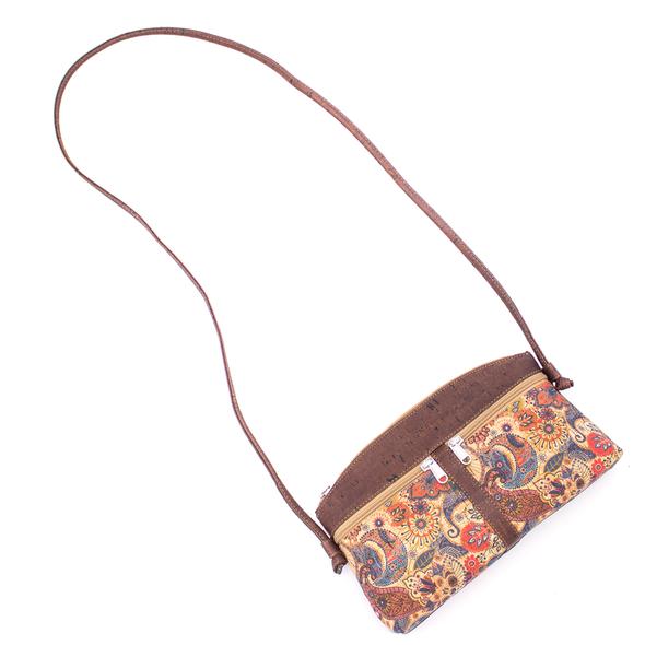 Brown and Printed Cork Women's Crossbody Women's Purse