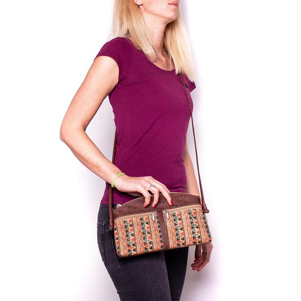 Brown and Printed Cork Women's Crossbody Women's Purse