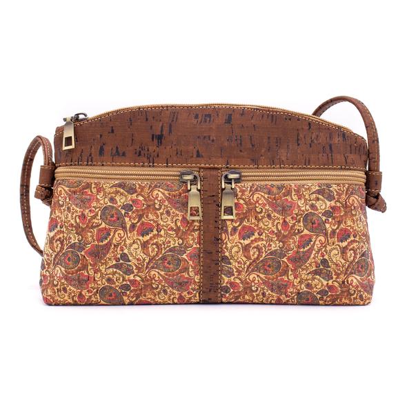 Brown and Printed Cork Women's Crossbody Women's Purse
