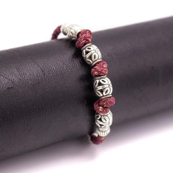 Eco Friendly Burgundy Cork and Silver Knotted Bracelet