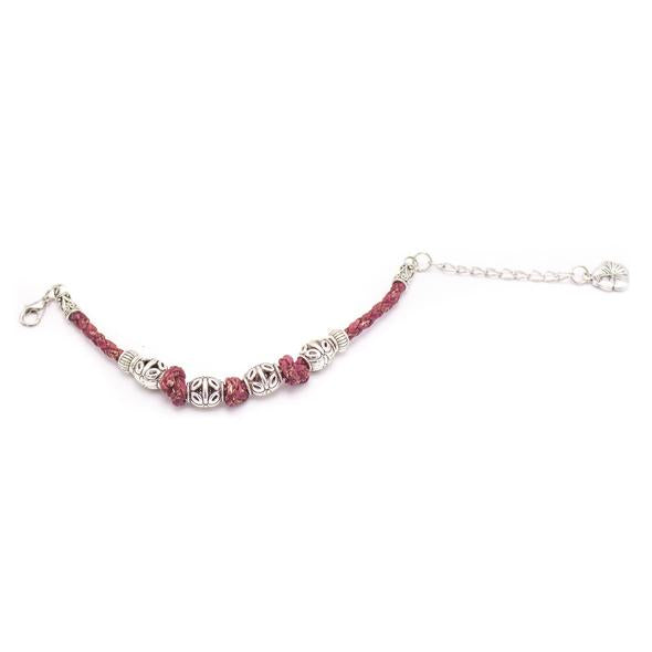 Eco Friendly Burgundy Cork and Silver Knotted Bracelet