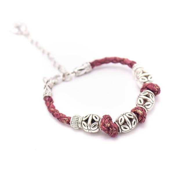 Eco Friendly Burgundy Cork and Silver Knotted Bracelet