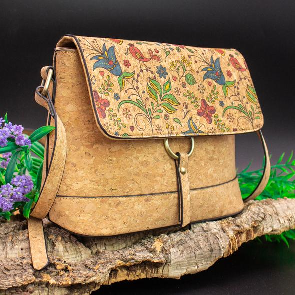 Beautiful Natural and Printed Floral Cork Women's Purse