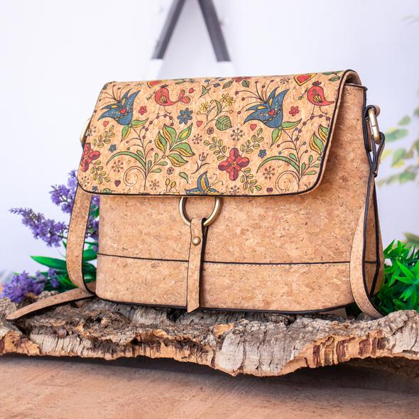 Beautiful Natural and Printed Floral Cork Women's Purse