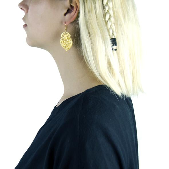 Gold Tone Viana Heart Filigree Earrings