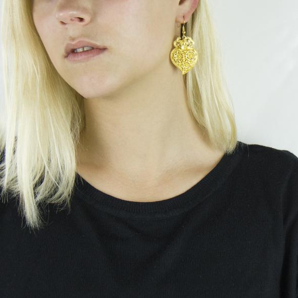 Gold Tone Viana Heart Filigree Earrings