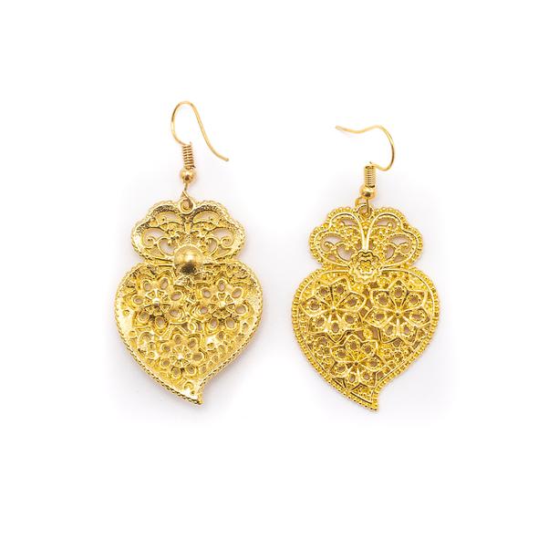 Gold Tone Viana Heart Filigree Earrings