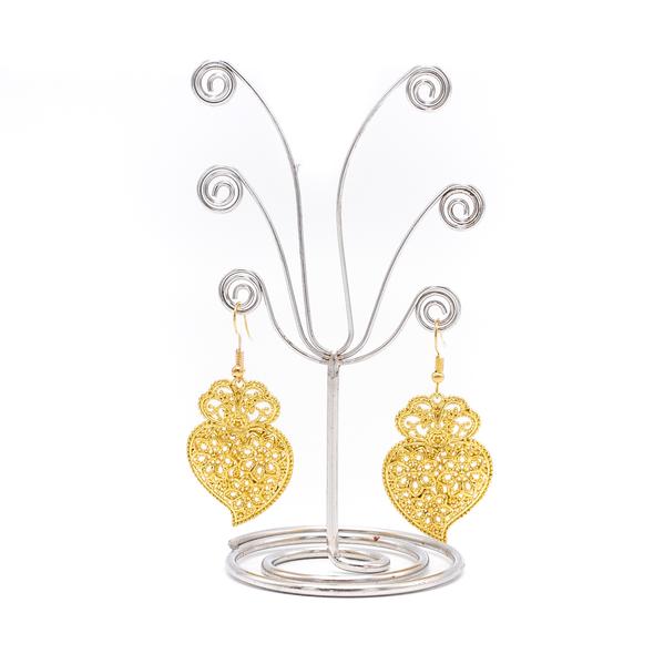 Gold Tone Viana Heart Filigree Earrings