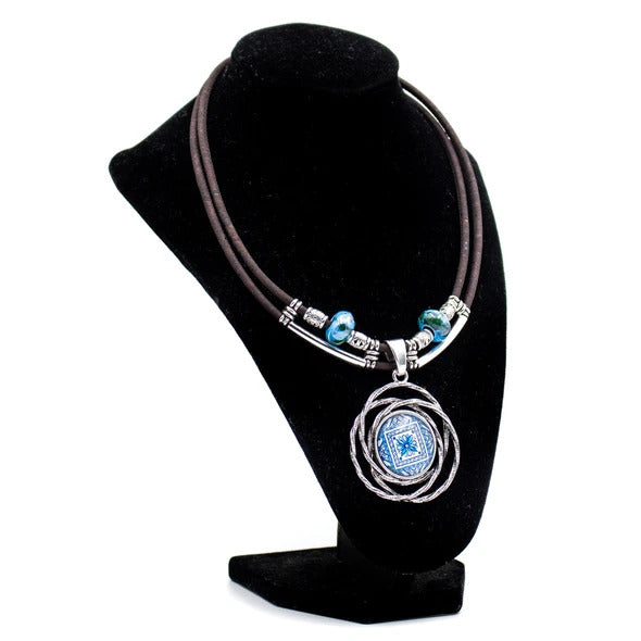 Dark Cork Necklace with Typical Portuguese Tile Pendant