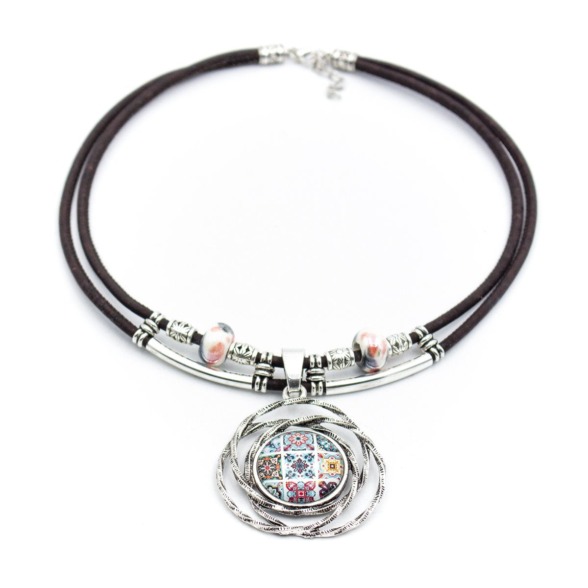 Dark Cork Necklace with Typical Portuguese Tile Pendant