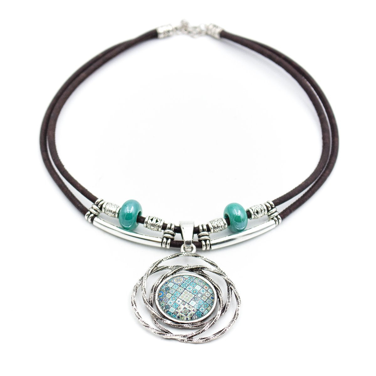 Dark Cork Necklace with Typical Portuguese Tile Pendant