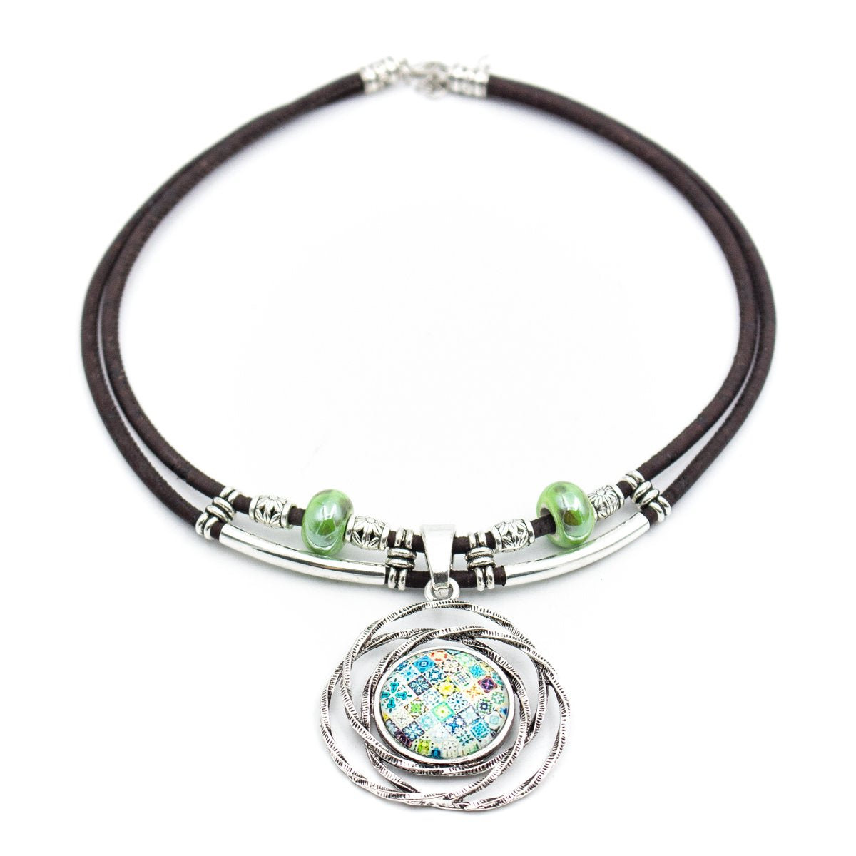 Dark Cork Necklace with Typical Portuguese Tile Pendant