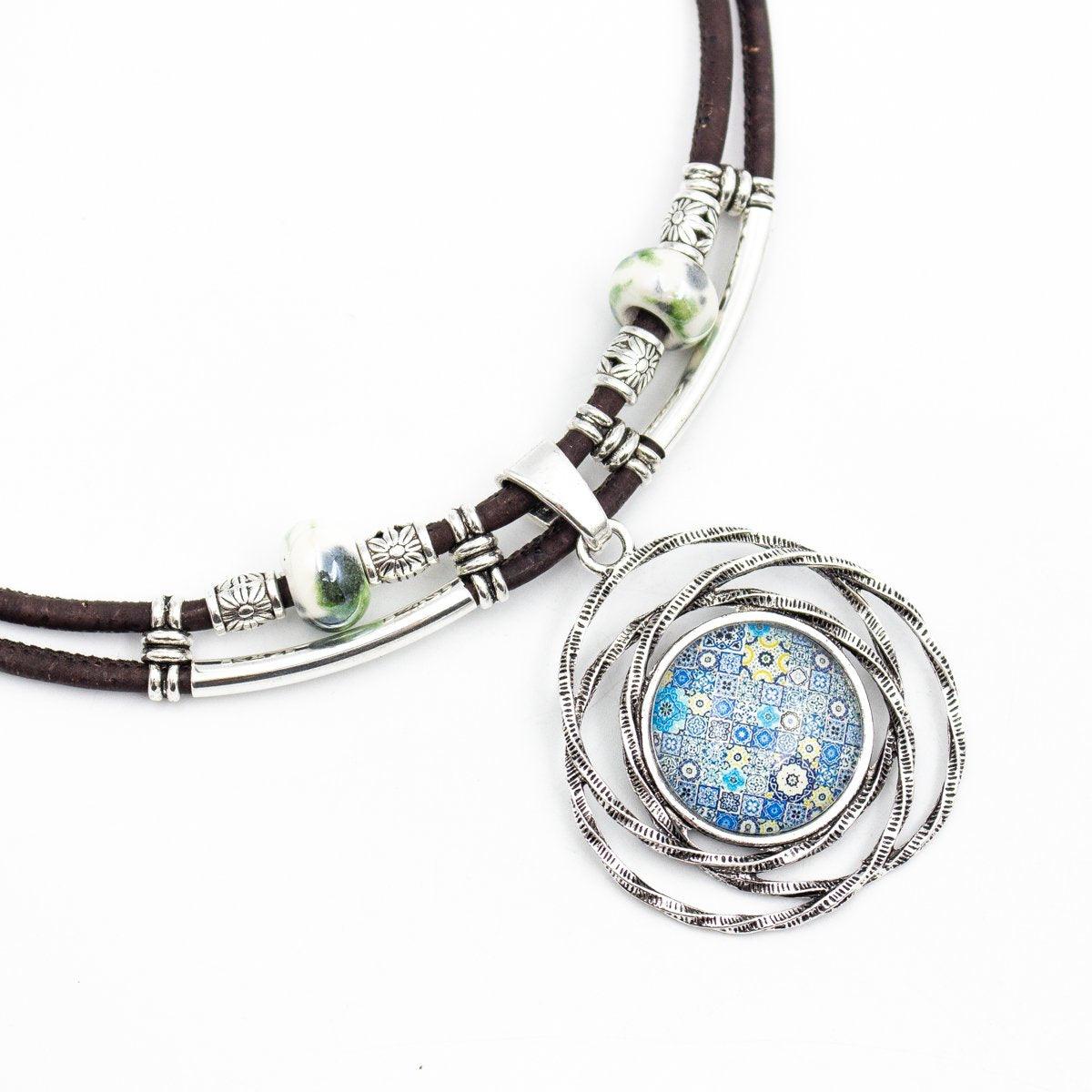 Dark Cork Necklace with Typical Portuguese Tile Pendant