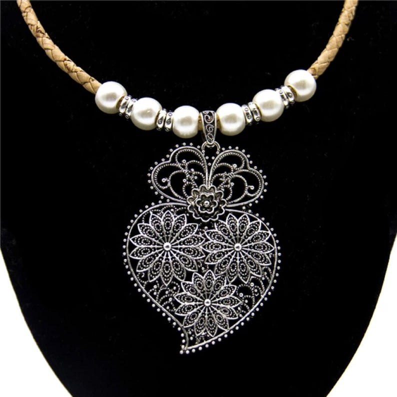 Natural Cork Necklace With Large Portuguese Filigree Viana Heart