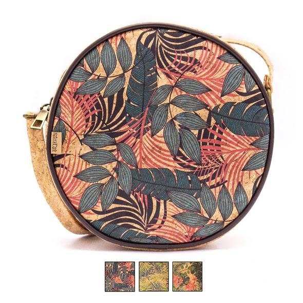 Fun and Unique Natural & Printed Cork  Round Crossbody Purse